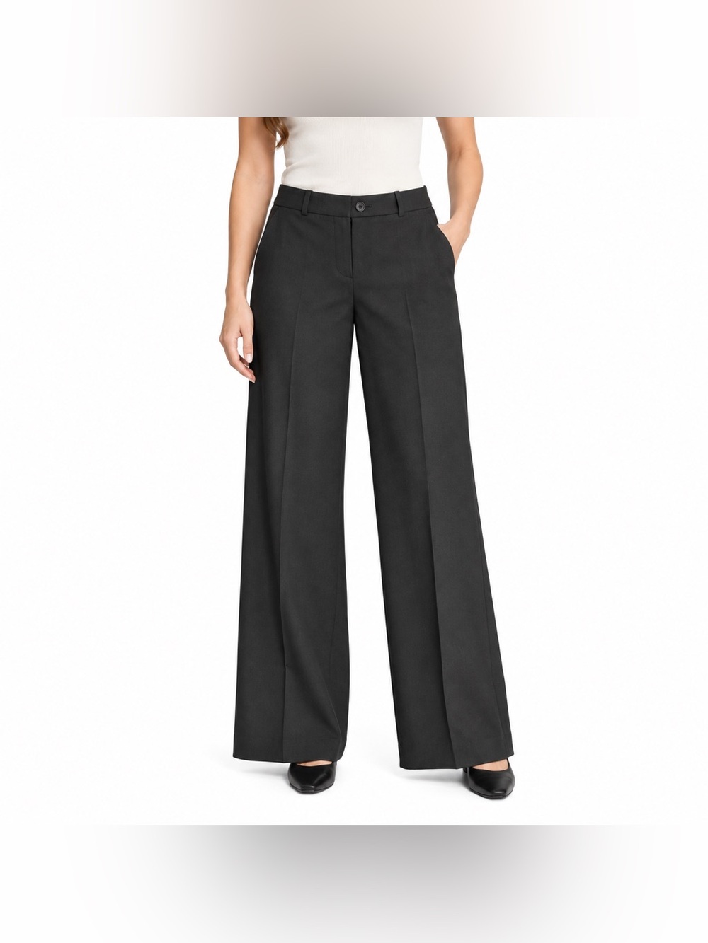 Ann Taylor Margo Curvy Black Wide Leg Flare Dress Pants Size 10